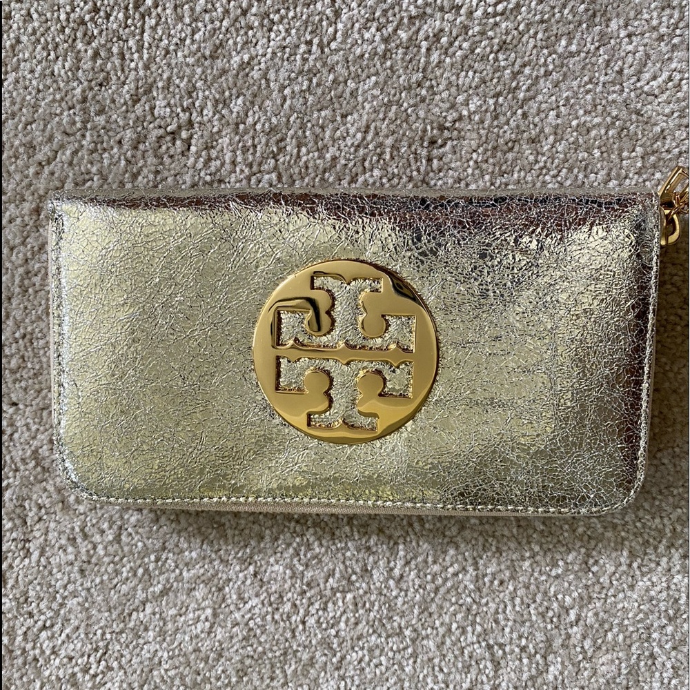 Tory Burch Gold Metallic zipper wallet